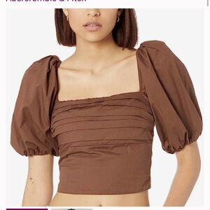 COPY - Abercrombie Puff Sleeve Top - BROWN